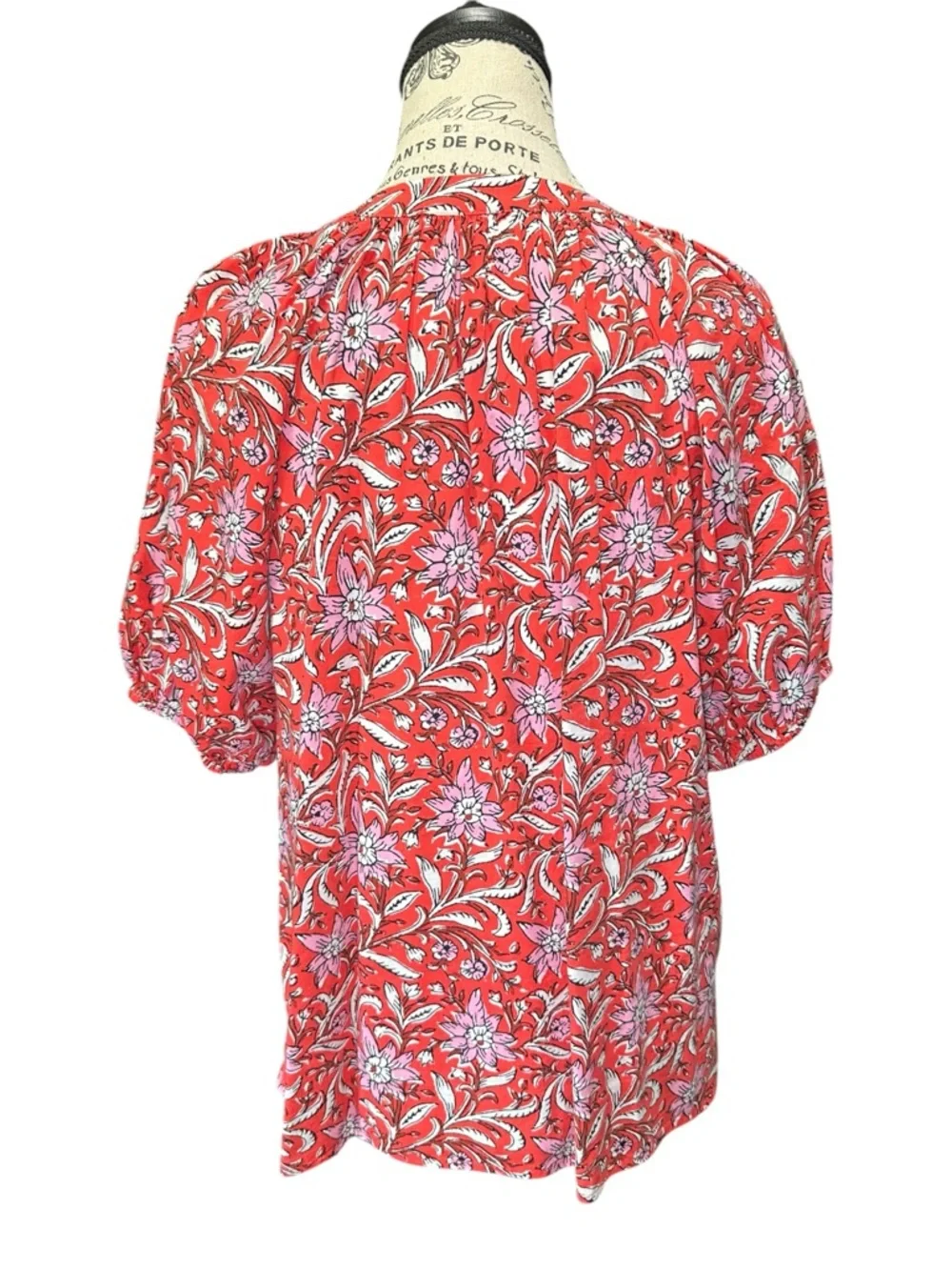 LOFT Spring Bloom Tie Neck Floral Puff Sleeve Peasant Top